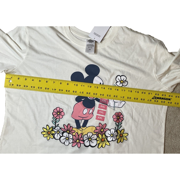 Disney Mickey Mouse Womens Size XXL Embroidered Flowers Cream SS T-shirt Freeze - Picture 10 of 12